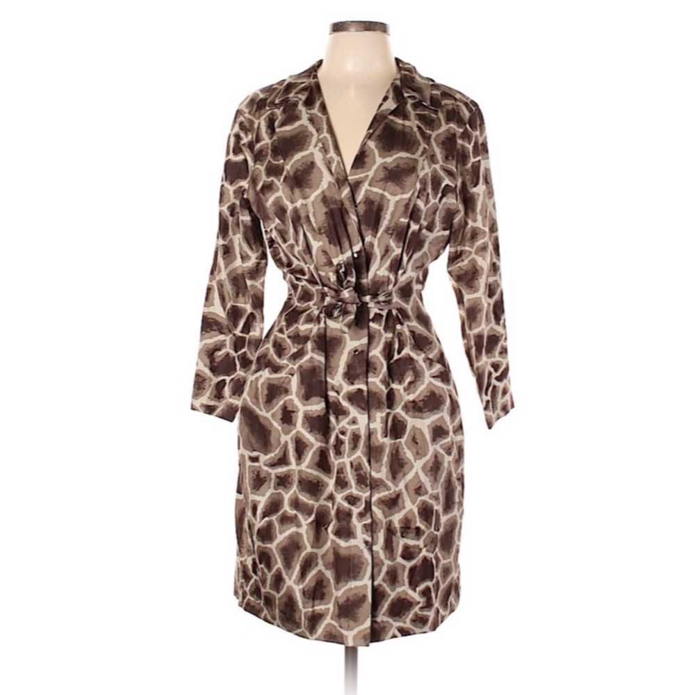 Tahari Maya Giraffe Print Silk Midi Dress size 0